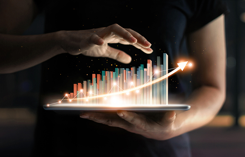 Businessman,Holding,Tablet,And,Showing,A,Growing,Virtual,Hologram,Of