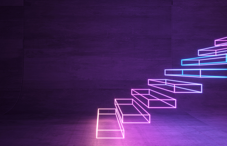 Abstract neon staircase laser hologram